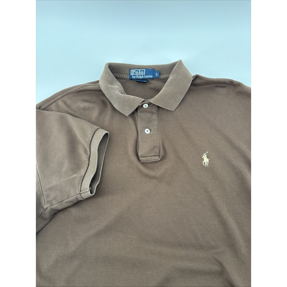 VINTAGE Polo Ralph Lauren‎ Shirt Men Large Brown 100% Cotton Short Sleeve